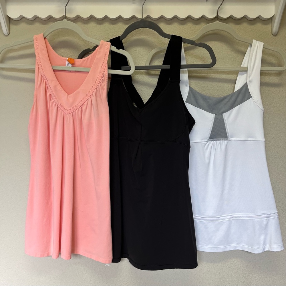 Set of Three Lucy Tank Tops - Coral, Black, and White